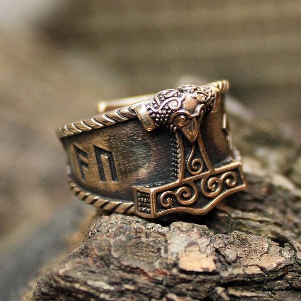 

viking good luck rune mjolnir 316l stainless steel ring hammer nordic rings men amulet jewelry, Golden;silver