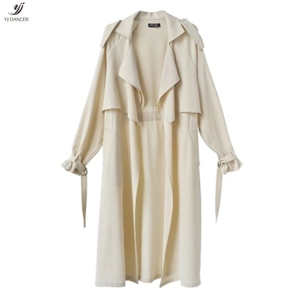 

windbreaker female long section spring and autumn 2020 fashion new loose thin section slim slimming belt long sleeve coat h060, Tan;black