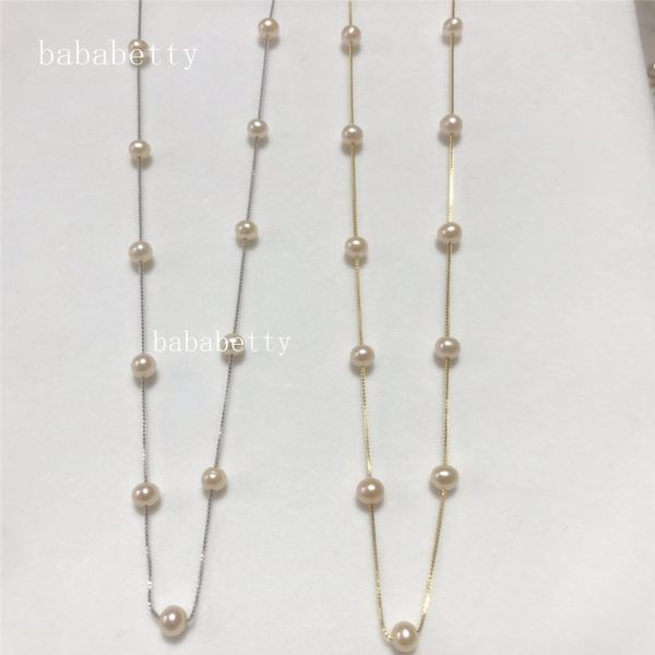 

new natural freshwateraaa pink 4-5mm nearly circular pearl tibetan silver necklace