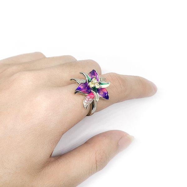 

wedding rings trendy gorgeous enamel petal flower engagement for women temperament wide vintage jewelry, Slivery;golden