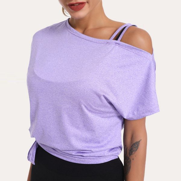 

yoga outfits gxqil 2021 autumn for fitness women sports shirt gym sport woman t-shirt jogging femme gray purple unique, White;red