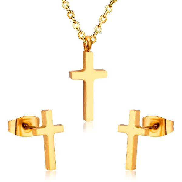 

earrings & necklace luxukisskids jewelry cross pendant earring sets for men/boss gift made by stainless steel, Silver
