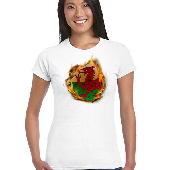 

wales flag flames womens welsh t-shirt rugby football baner cymru st davids day