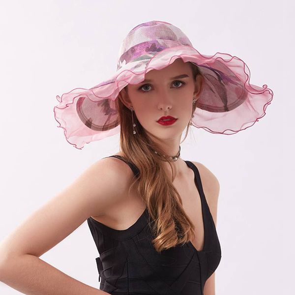 

wzcx 2020 fashion new breathable empty hat bow ruffle summer hat casual printing foldable beach women's cap, Blue;gray