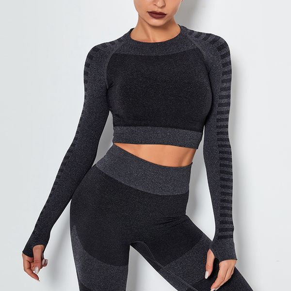

yfgwsp 2020 длинные рукава crop top для спорта фитнес бесшовная центр топ женщины quick dry спортивная рубашка женщина работает одежда черны, White;red