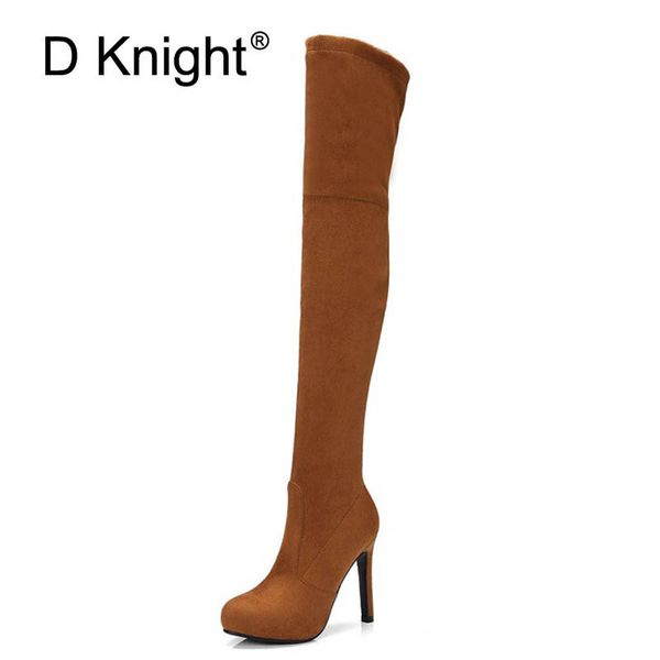 

new women long boots fashion women high heels over the knee boots ladies casual slim side zipper streth fabric size 34-43, Black