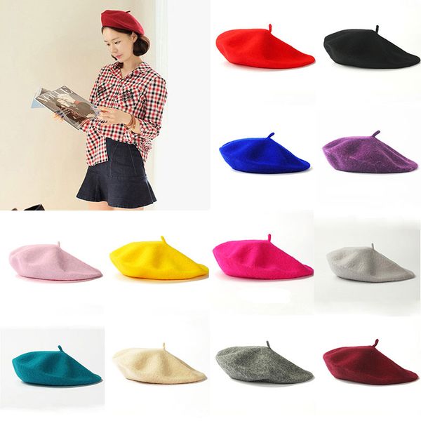 

hats, scarves & gloves sets korean version of beret cap women hat painter outdoor princess ladies autumn and winter imitation woolen, Blue;gray