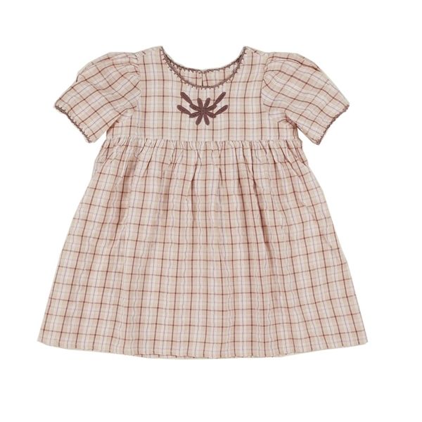 

2020 ins apolina girls summer clothes girl toddler dresses robe enfant fille cotton and linen pattern grid toddler girl outfits 0925, Red;yellow