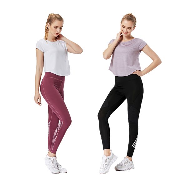 

long running sets breathable yoga clothes fitness sport hollow pullove shirts leggings print workout pants suits, Black;blue