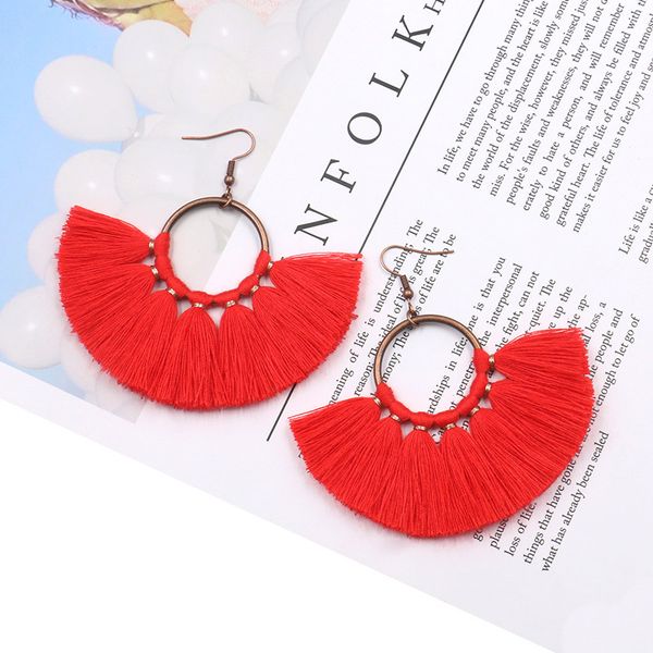 

мода преувеличены bohemian многослойные velvet хлопок вентилятор ear hook большой круг кисточкой серьги, Silver