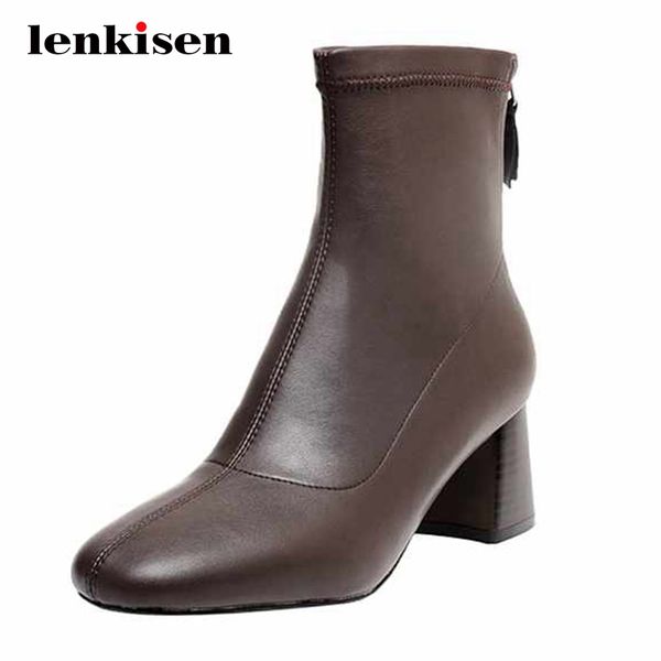 

lenkisen 2020 winter new boots keep warm mature thick med heel round toe zipper beauty lady dating fashion cozy ankle boots l1f1, Black