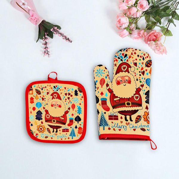 

2pcs/set oven mitts baking anti-gloves pad oven microwave insulation mat christmas decoration baking kitchen tools xmas