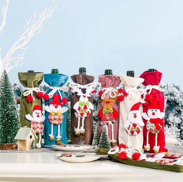 Decorações de Natal pano boneca tridimensional Natal Flannelette vinho tinto tampa garrafa de champanhe Tampa DA973