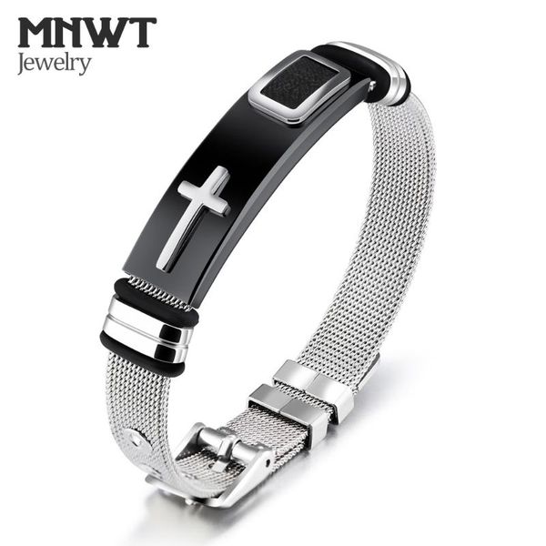 

mnwt fashion male steel cross punk style bracelet mesh cable wristband punk style adjustable cuff watch bangle, Black