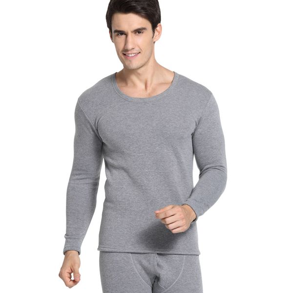 

men winter thermal underwear thickened fleeced authentic undershirts round collar cotton long johns suits, Black;white
