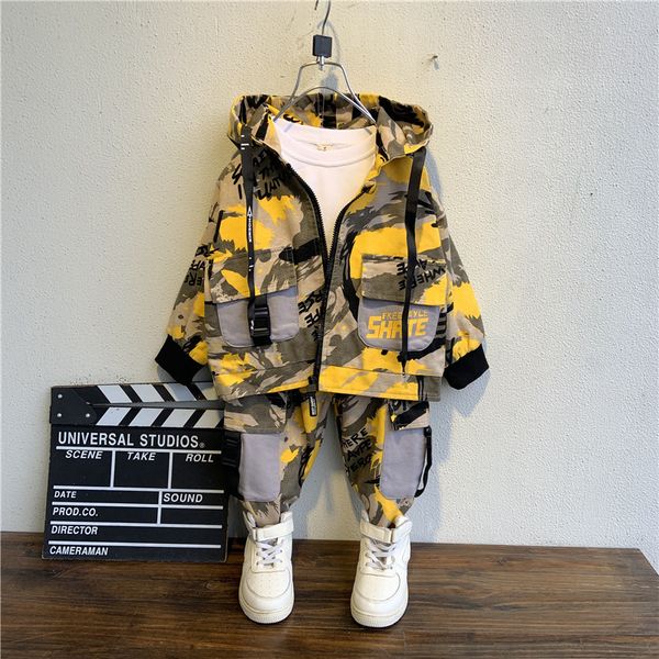 

kids 2020 new summer campboy clothes camouflage baby suit hooded camo + pants sport children kids outwear baby gifts for, White