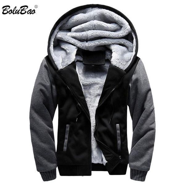 

bolubao winter new men patchwork hoodies men s thick hoodies sweatshirts male fashion casual wild hooded hoodie brand clothing, Black