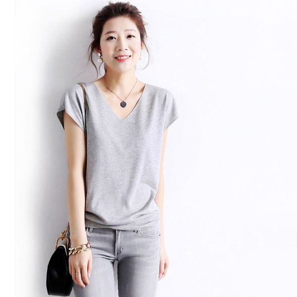 

women's knits & tees smepvrg 19 summer women sweater short sleeve v-neck female pullovers casual knitted jumper pullover pull femme, White