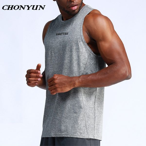 

2020 men's running vest sports shirt fitness tights sleeveless running shirt quickly dry gym men clothing summer cool basketball, Black;blue