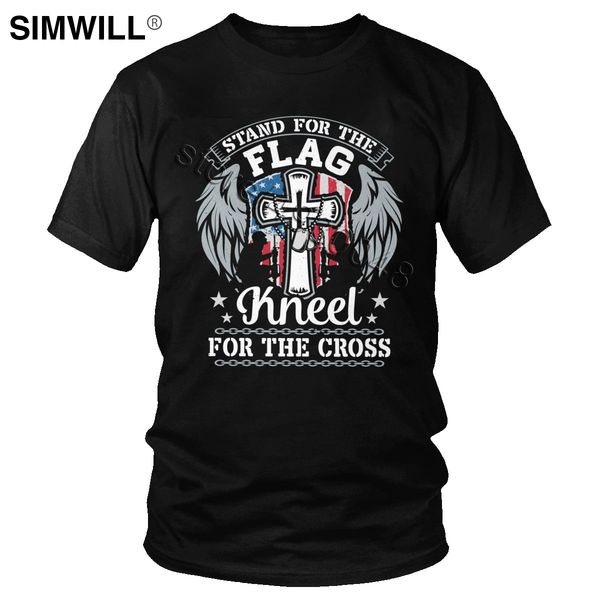 

retro stand for the flag kneel for the cross t shirt men jesus patriotic american tee short sleeve cotton printing t-shirt gift