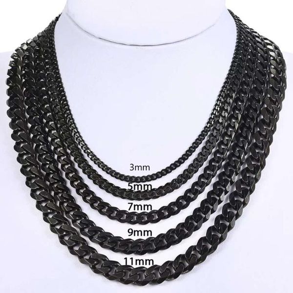 

chains men stainless steel necklace chain black silver plated long women curb cuban jewelry 3/5/7/9/11mm wholesale