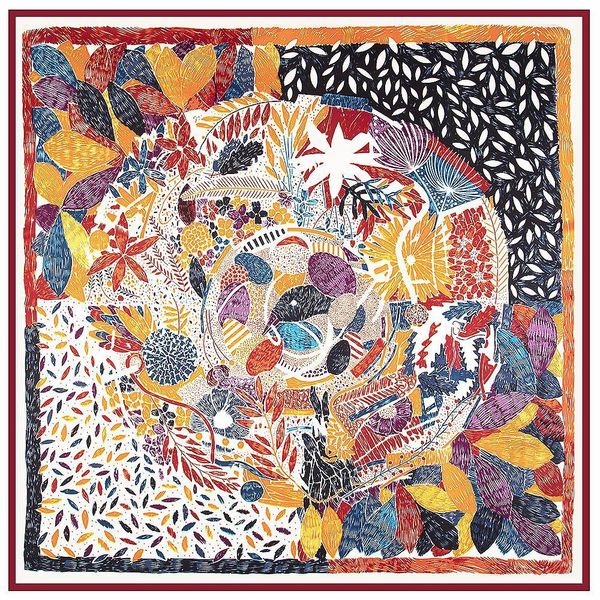 

130*130cm twill silk scarfs tree branch pine palm leaves print lady scarf turban shawl large square scarf shawls and wraps vintage, Blue;gray