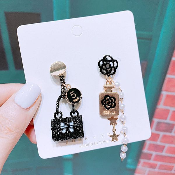 

simple letter five earring bag flower dangle flower tassel earrings, Golden;silver