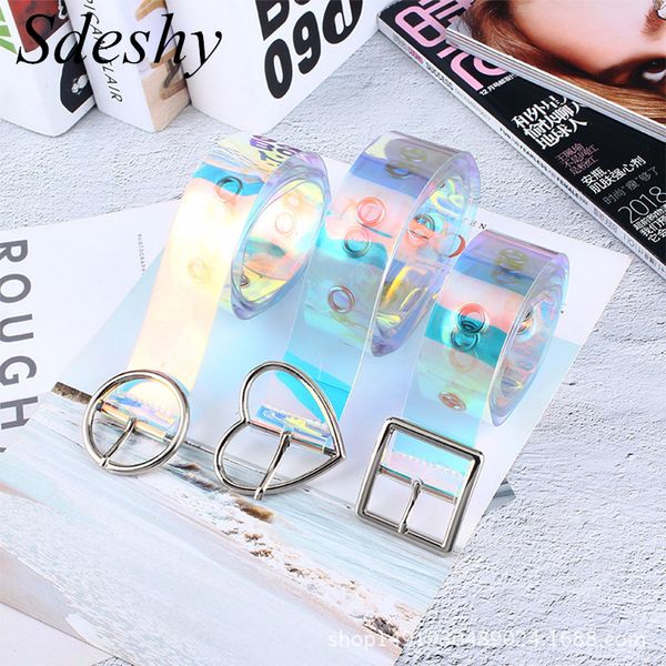 

fashion transparent women belt laser clear waist belt metal pin buckle waist belts for ladies girl jeans dress waistband, Black;brown