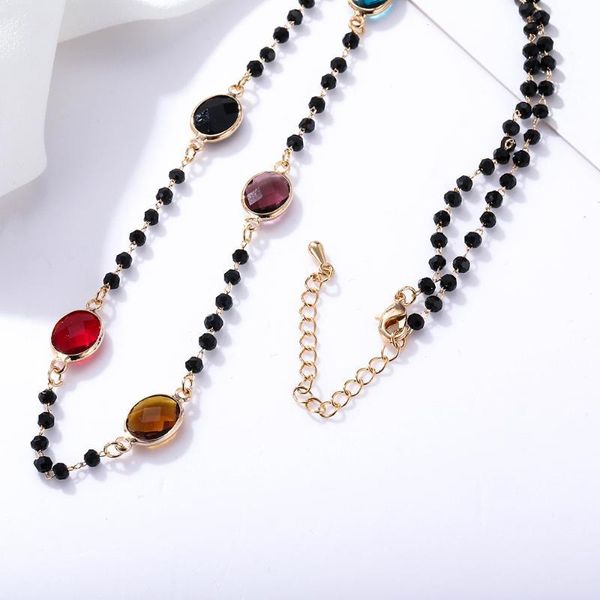 2020 New Fashion Bohemian coloridos Semente Zircon Black Crystal Bead cadeia longo colar Mulheres mulheres na moda para a declaração Jóias