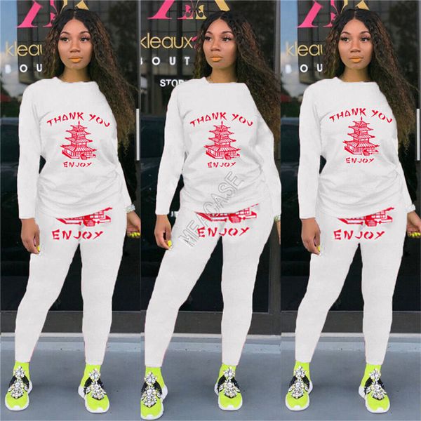 

women tracksuit cartoon print clothing long sleeve outfits pullover hoodies t-shirt + pants leggings sports suit 2pcs/set d91603, White