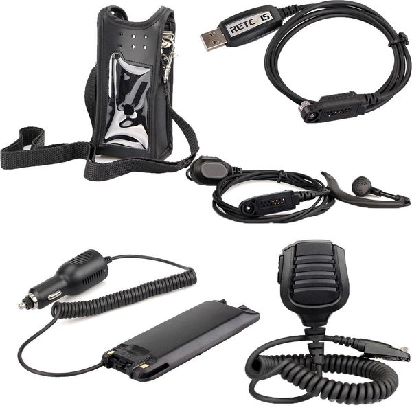

retevis rt82 radio speaker microphone battery eliminator earpiece holster cable
