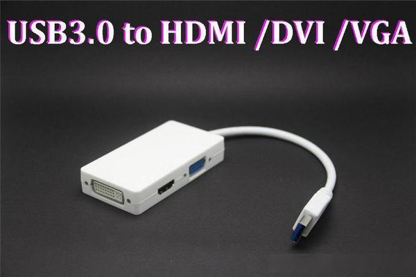 

20pcs usb 3.0 to hdmi dvi vga adapter (3 in 1) connect display devices crt/lcd monitor projector to deskor notebook pc