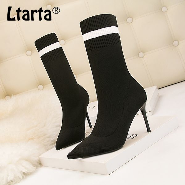

winter new women's boots pointed bare boots elastic socks high-heeled knit socks stiletto women's booties zwm, Black
