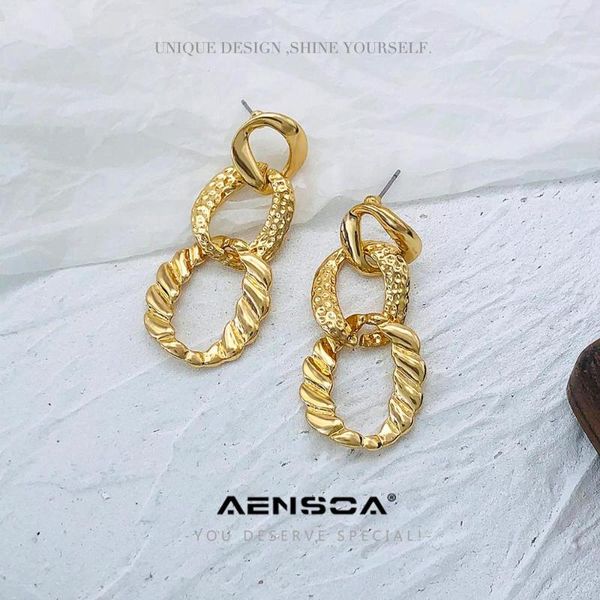

aensoa 2020 new design vintage gold color hollow long earrings for women female geometric pendant statement earing party jewelry, Silver
