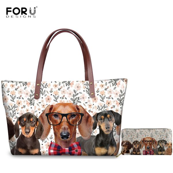 

forudesigns 3d selfie dachshund pattern handbags set animal dog shoulder bag for women luxury design tote bags large capacity