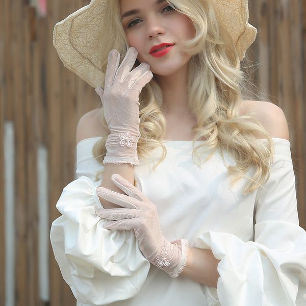 

five fingers gloves summer full finger sunscreen touch screen 1 pair women non-slip sun protection driving, Blue;gray