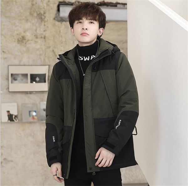 

mens down panelled fashion high collar designer mens parkas casual warm letter printed mens hooded outerwear loose, Black