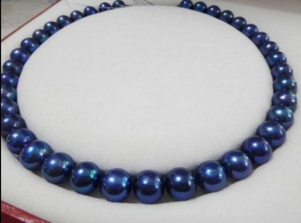 

chains beautiful 10-11mm tahitian blue pearl necklace 18" 36" yellow clasp, Silver