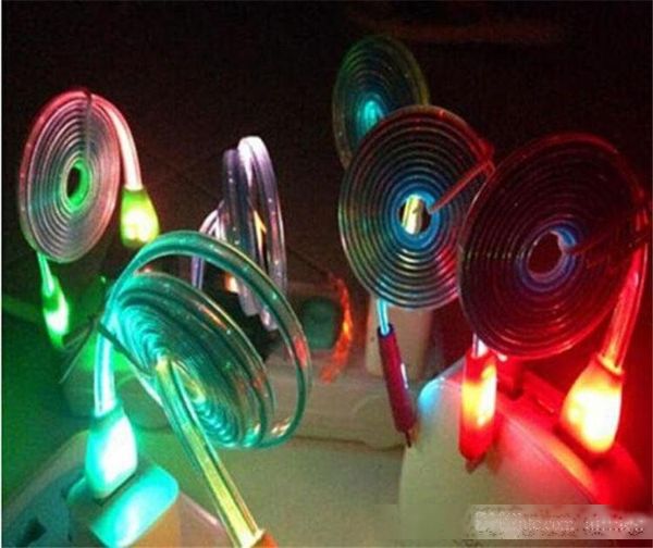 

visible micro usb v8 charger cable led color light for samsung galaxy s4 data smiley flashing 1m noodle charging cords for note 5 s7 edge