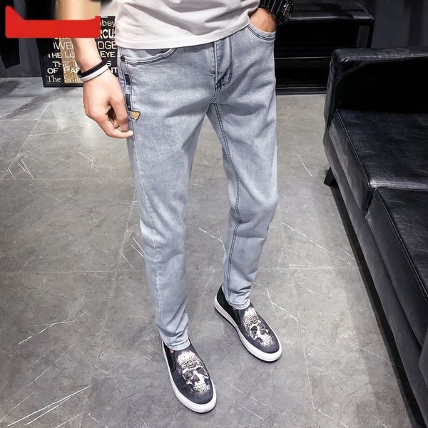 

spring new korean style youth trendy slim fit jeans and trouserspants and trousers skinny stretch jeans boystrendy men's pants 201 czsy, Blue