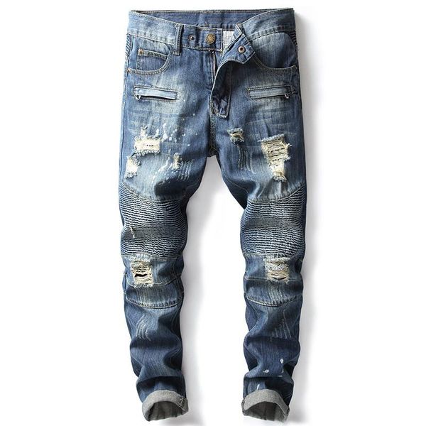 

2019 new fashion men s jeans men s nostalgic motorcycle jeans small straight trousers more size 28- 38 40 42, Blue