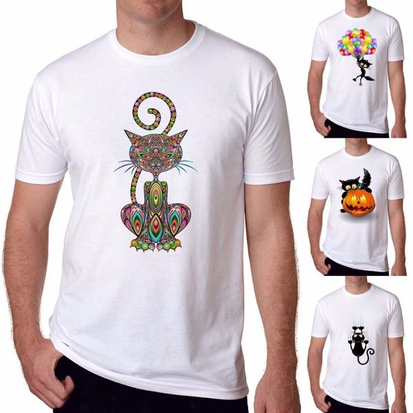 

mens t shirts fashion novelty t shirts cute cat pattern white t-shirts soft mens short sleeve printed tee shirts
