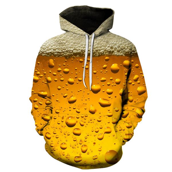 

men's fashion 3d beer printed hoodie novelty sanitary clothes hooded sweatshirt yellow autumn long sleeved pullover top, Black