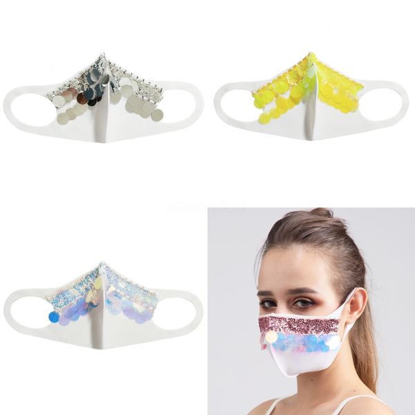 

2020 fashion face masks face masks women halloween mask sequins sunscreen mask with masks rhinestone face mask#464, Black
