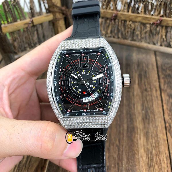 

new vanguard v 45 sc dt icon i lck automatic mens watch black 3d dial silver diamond steel case rubber strap watches shine_time, Slivery;brown
