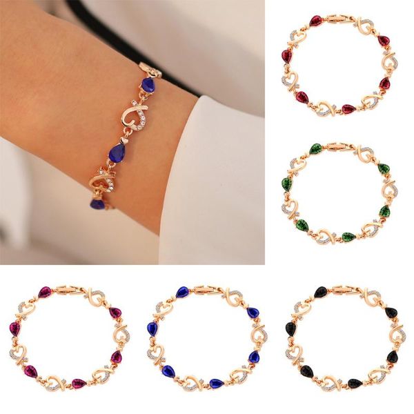

fashion hollow heart rhinestone bracelets water drop shape colorful crystal bracelet gold color women jewelry gifts, Golden;silver