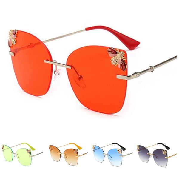 

fashion women rimless sunglasses diamond bee sun glases color lens eyewear anti-uv spectacles eyeglasses adumbral a, White;black