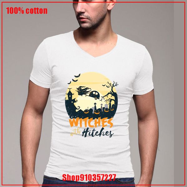 

cute halloween witches with hitches v-neck t shirt cotton soft tee plus size shirt guy color diversified