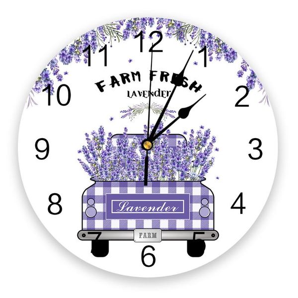 

wall clocks modern clock rural style lavender truck pvc home decor bedroom silent oclock watch for living room