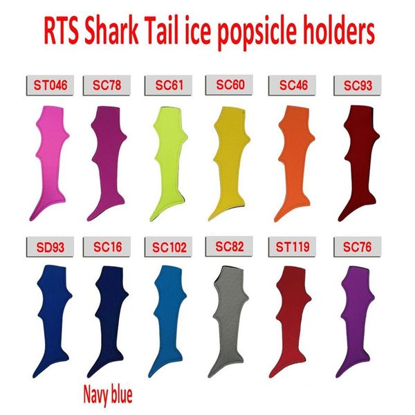 

12colors neoprene keychain rts shark tail popsicle holders reusable er popsicle sleeves insulator cover bag key ring chains accessories, Slivery;golden